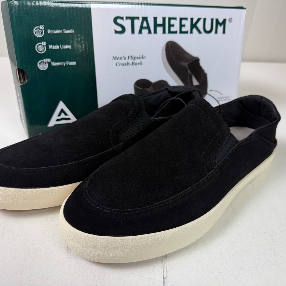 Staheekum Flipside Crash Back Slip On Loafers Black Suede Memory Foam NIB New